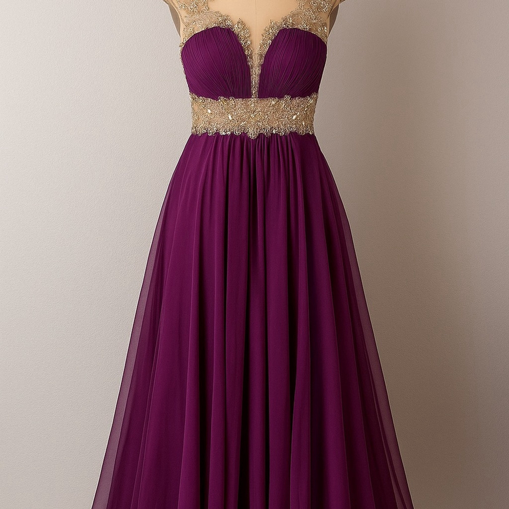 Party Time Formals Elegant Purple and Gold Gown